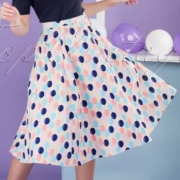 Collectif X Top Vintage Size UK 12/US 8 Skirt Cream with Blue and Pink Balloons - Picture 2 of 6
